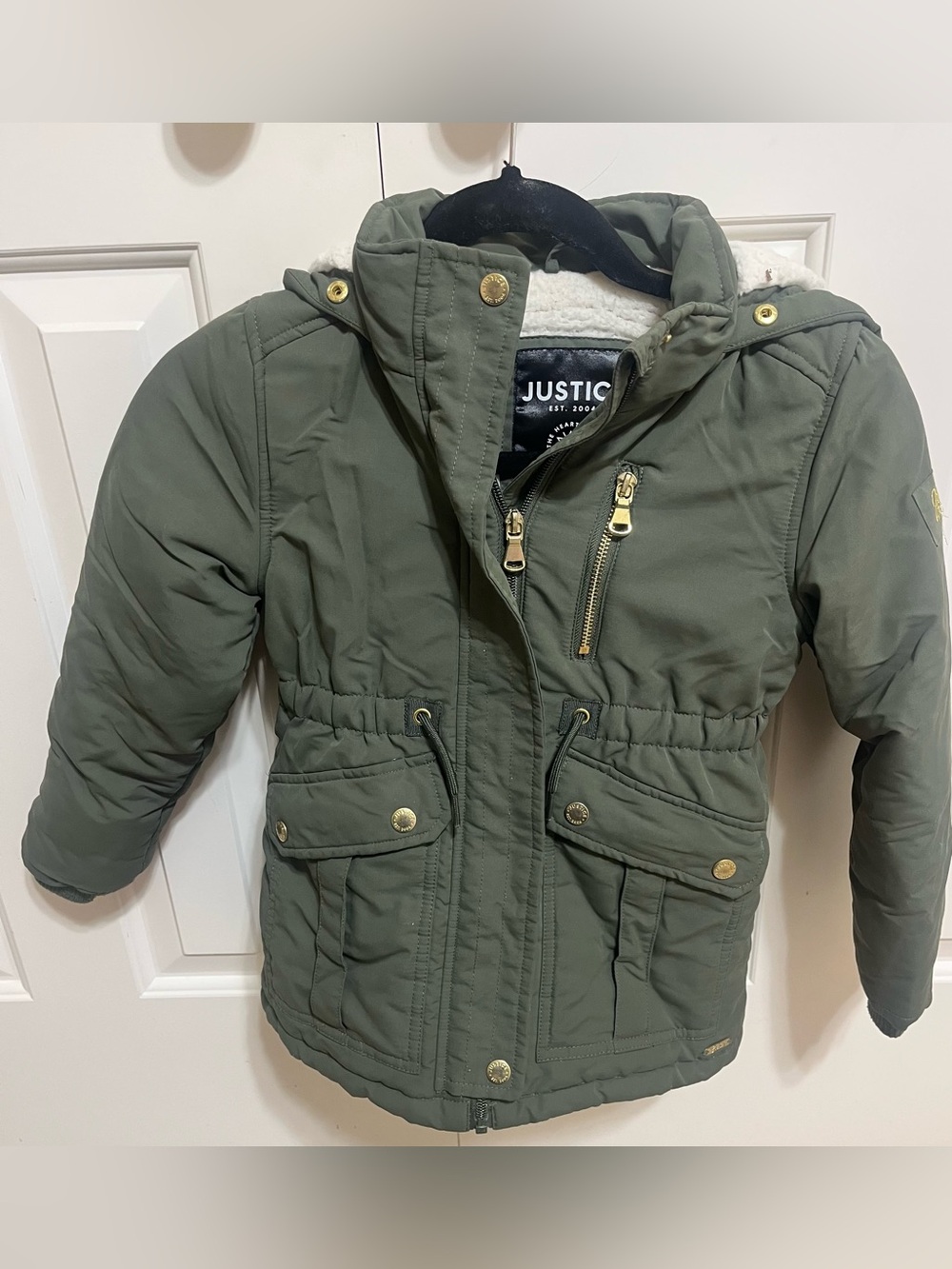 Justice Girls' Olive Green Hooded Puffer Jacket-XS